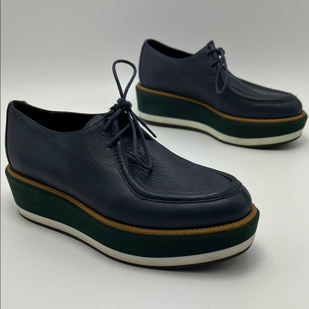 Paloma Barcelo Platform Oxford Leather Shoes Women's Blue 7 Academia Modern